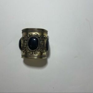 Brass wide long cuff bracelet black stones Asian  Indian